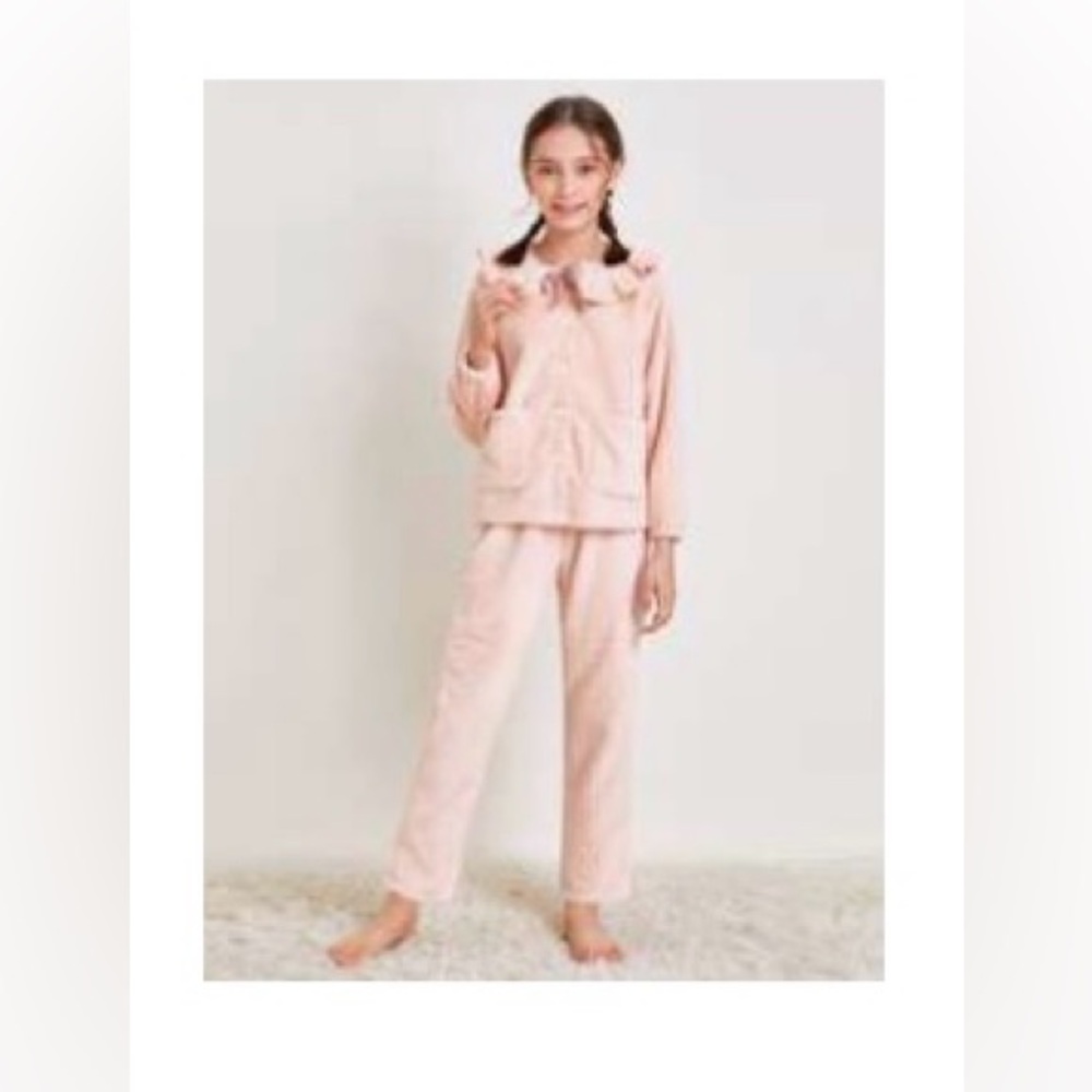 Girls Peter Pan collar teddy top and pants pj set 9Y
